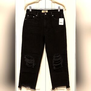 Free People Black Distressed Maggie Straight Jeans S28 NWT